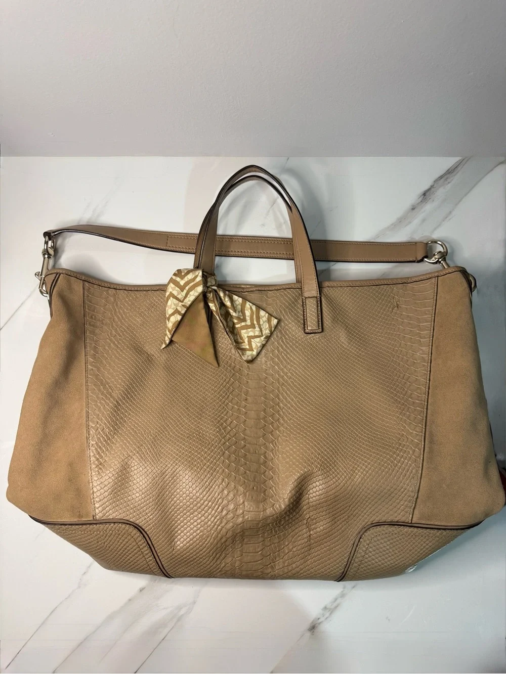 Coach Hadley Neutral Tote Bag with Scarf Accent